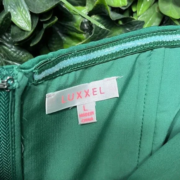 LUXXEL Jumpsuit Women Large Green Pants Pleated Strapless Split Leg Cut Out 2345 - Picture 4 of 10